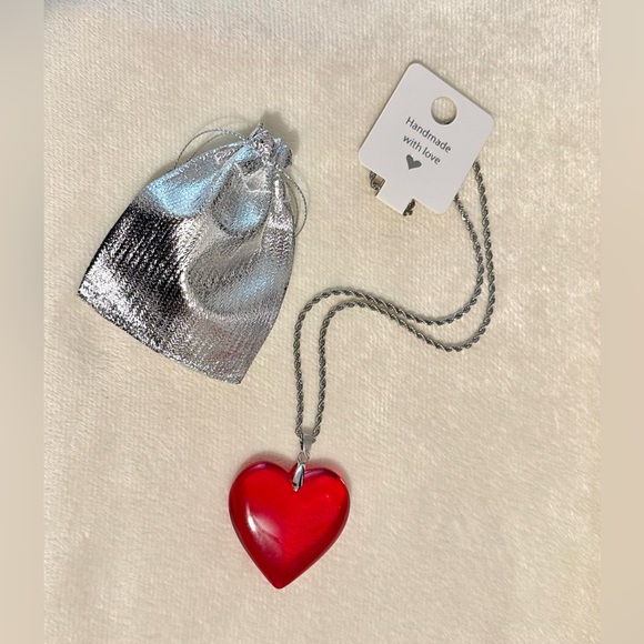 Big Red Crystal Glass Heart Charm Pendant Choker Necklace  Chunky Heart … - Picture 11 of 14